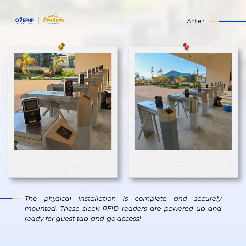 Behind the scenes of the rfid turnstile installation at Pradera Islands by OnePHP Technology.
